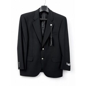 NWT Stafford Executive Blazer 44S Black 100% Wool 2 Button Sport Coat Mens